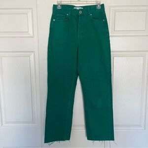 Zara Green High Waist Jeans Raw Edge Hem Size 4